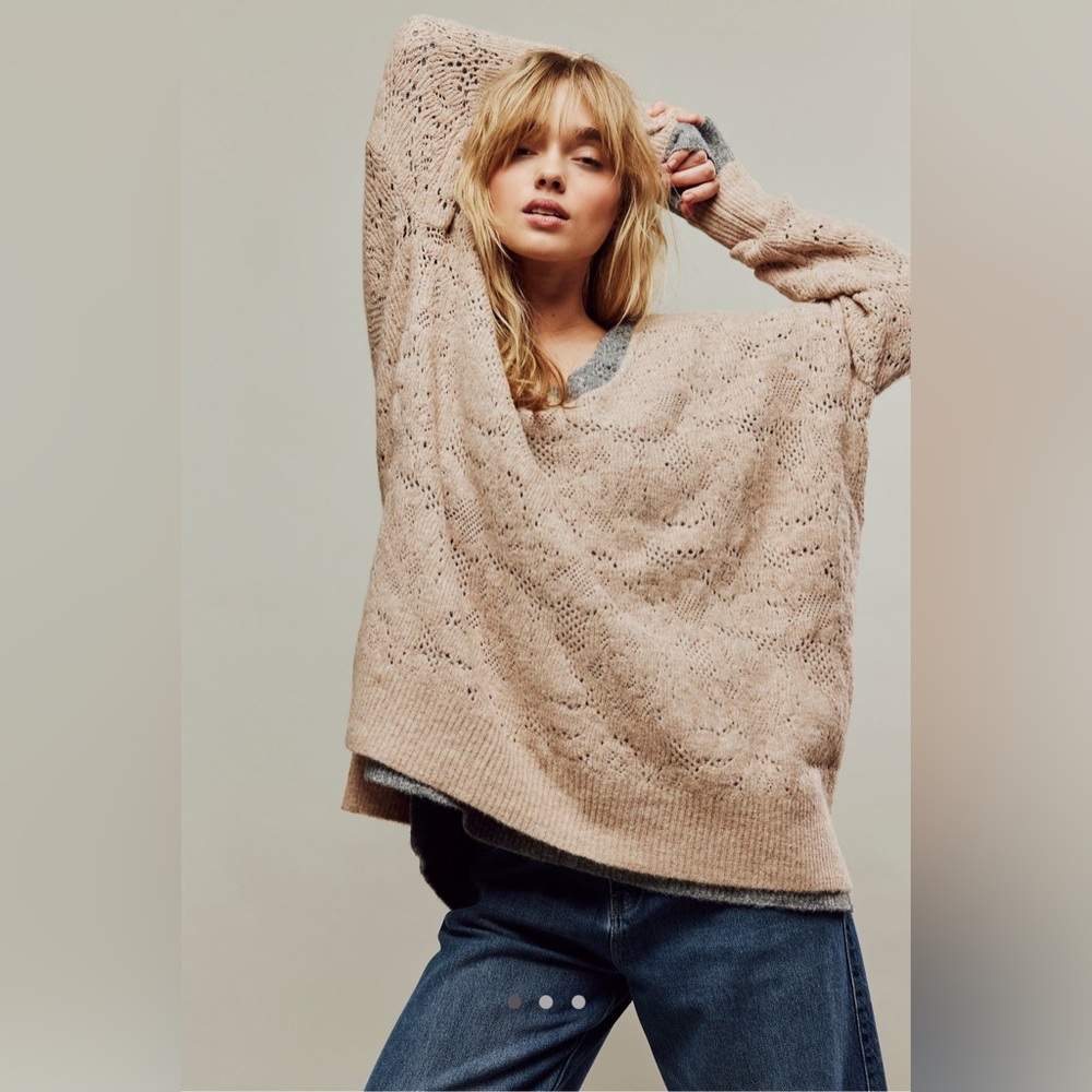 Free People C.O.Z.Y. Pointelle oversized sweater in Cream.  Never worn. NWOT.